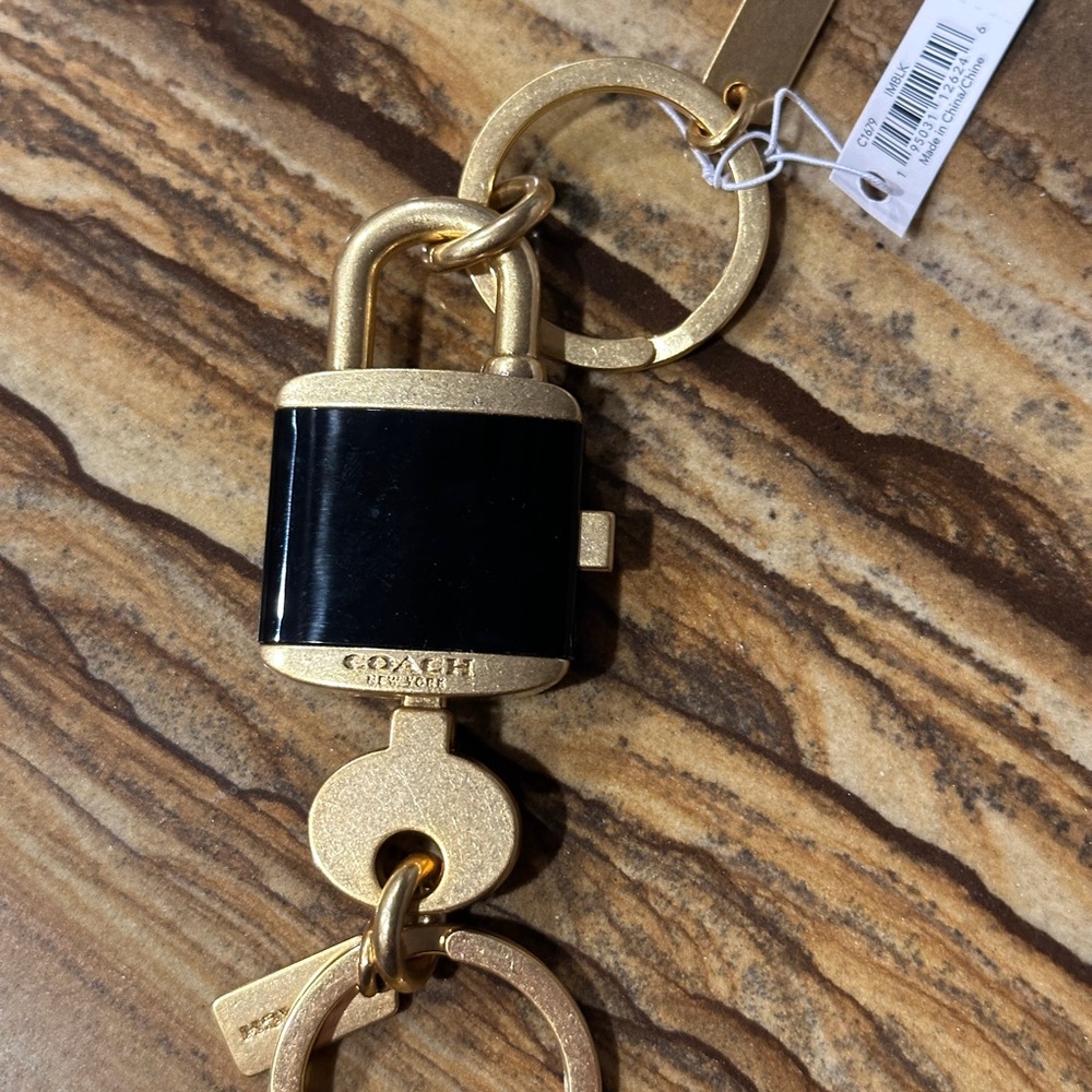 Coach Black and Gold Padlock Keychain Card Holder Charm - Picture 7 of 8
